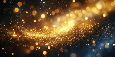 Glistening particles swirl in a golden haze creating a magical abstract effect during a night of celebration photo