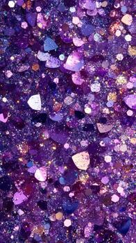 Colorful glittering pattern showcasing shades of purple with various shapes and textures photo