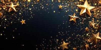 Golden stars and sparkles create a festive atmosphere for celebrations and special occasions in a dark background photo