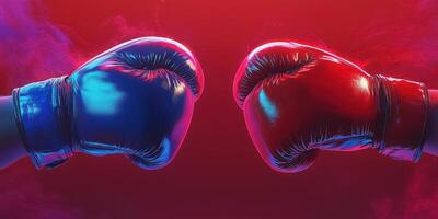 Boxing gloves clash in vibrant colors against a dynamic backdrop of energy and intensity photo