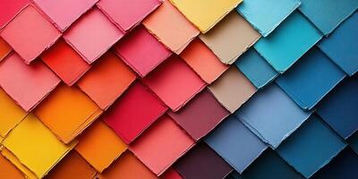 Colorful arranged paint swatches showcasing a spectrum of hues in a visually appealing pattern suitable for artistic endeavors photo