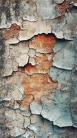 Cracked wall texture showing layers of color and age in an urban environment photo