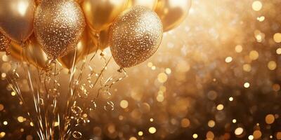 Celebration is enhanced with sparkling gold balloons against a shimmering background filled with light photo