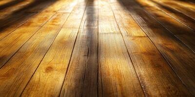 Warm afternoon light illuminating a wooden floor with shadows creating a serene ambiance photo