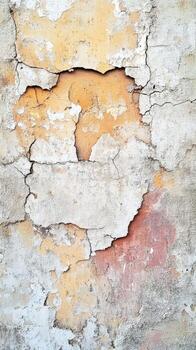 Cracked wall displaying layers of peeling paint and texture in a weathered urban setting photo