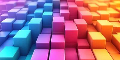 Colorful 3D cubes create a vibrant and abstract pattern showcasing shades of blue, pink, and orange in a digital space photo