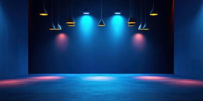 Brightly lit modern space with colorful lights for events and gatherings in a contemporary setting photo