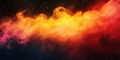 Vibrant cosmic dust swirling in a fiery gradient of orange and red against a dark background photo