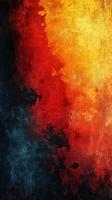 Vibrant abstract background featuring warm hues of red, orange, and yellow blending into deeper shades of blue and black photo