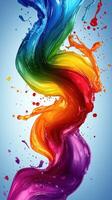 Vibrant colors meld together in a stunning display of liquid artistry flowing upwards against a blue backdrop photo