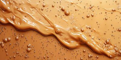 Smooth caramel flow creates an enticing texture with glistening bubbles and rich color in artistic arrangement photo