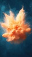 Colorful explosion of dust and particles against a dark blue background, capturing the dynamic movement of the event photo