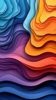 Colorful layered abstract design showcasing vibrant waves in blue, orange, and purple hues photo