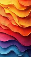 Colorful abstract wave patterns create a harmonious blend of hues in this vibrant artwork displayed on a textured surface photo