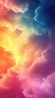 Colorful abstract clouds fill the sky at twilight with vibrant hues of orange, purple, and blue creating a dreamlike atmosphere photo