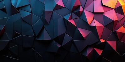 Colorful geometric shapes create a striking abstract background pattern in vibrant hues and dark tones photo