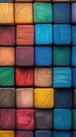 Colorful wooden blocks arranged in a vibrant pattern suitable for creative play and children's activities photo