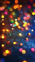 Colorful lights creating a sparkling atmosphere during a festive celebration at night with a blurred background photo