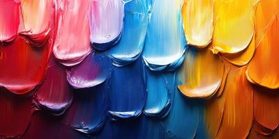 Colorful abstract painting depicting vibrant hues blending together in a dynamic, textured pattern photo