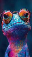 Colorful lizard with glasses showcasing unique talent in a vibrant setting photo