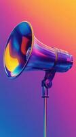 Colorful megaphone against a vibrant background, creating an eye-catching visual display in a modern art setting photo