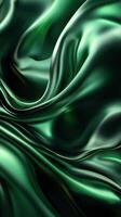 Elegant green silk fabric flowing with smooth curves and gentle folds in soft light photo