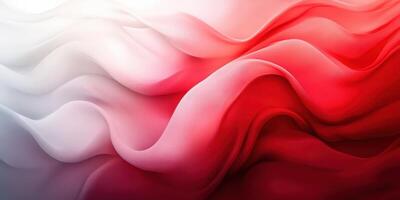 Flowing fabric waves in red and white colors create an elegant visual texture in soft, graceful layers photo