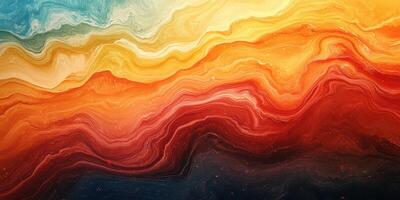 Vibrant abstract landscape with flowing waves of orange, red, and blue hues against a textured background photo
