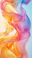 Colorful abstract waves flow gracefully, displaying a blend of vibrant hues and light in a soft gradient background photo