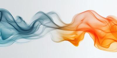 Smoke swirls in blue and orange colors create an abstract design in a minimalist setting photo