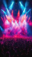 Colorful lights and energetic crowd at a vibrant concert in the evening atmosphere photo