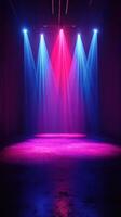 Colorful stage lighting creates an energetic atmosphere in a dimly lit venue at night photo