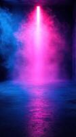 Colorful mist and light beam create a vibrant atmosphere in a dark urban space photo