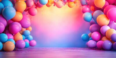Colorful balloon arch creating a festive atmosphere for a celebration or event photo