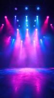 Colorful stage lighting creates a vibrant atmosphere for performances in a theater setting at night photo