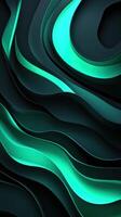 Intricate wave patterns with teal and black hues create a dynamic background design for various applications photo