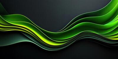 Colorful abstract waves of green on a dark background create a calming visual effect in contemporary design photo