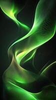 Abstract green waves flowing in a dark background creating a mesmerizing visual effect and depth perception photo