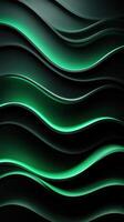 Flowing green waves create a dynamic abstract pattern showcasing depth and movement in a dark background photo