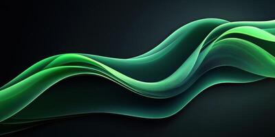 Flowing green waves create a smooth and calming abstract visual on a dark background photo
