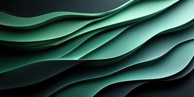 Layers of green paper create a dynamic texture against a dark background in a modern design setting photo