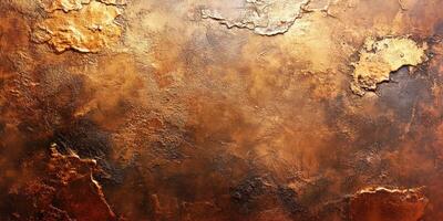 Textured metallic surface with warm tones and organic patterns in an artistic display of light and shadow photo