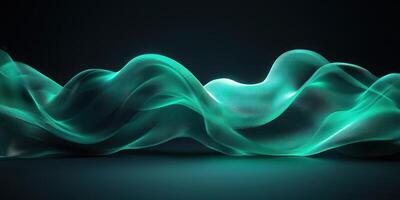 Digital abstract art showcasing flowing teal waves in a dark background with illuminated highlights photo