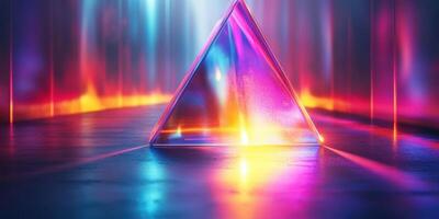 Colorful prism reflecting light in a vibrant digital environment during a futuristic display photo
