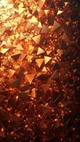 Shimmering geometric patterns with golden triangles and vibrant sparks in a rich orange backdrop photo