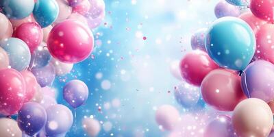 Celebration filled with colorful balloons and confetti creating a festive atmosphere for a joyful occasion photo