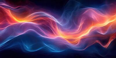 Colorful abstract waves of light flow through a dark background creating a mesmerizing visual effect in early morning hours photo