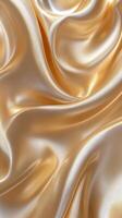 Elegant golden satin fabric with smooth folds and glossy finish creates a luxurious texture suitable for various design projects photo