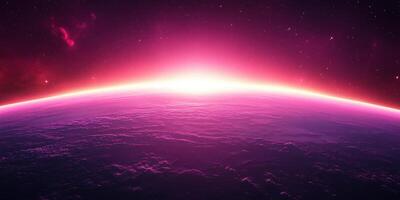 Stunning view of a colorful horizon with clouds against a starry cosmic backdrop at twilight photo