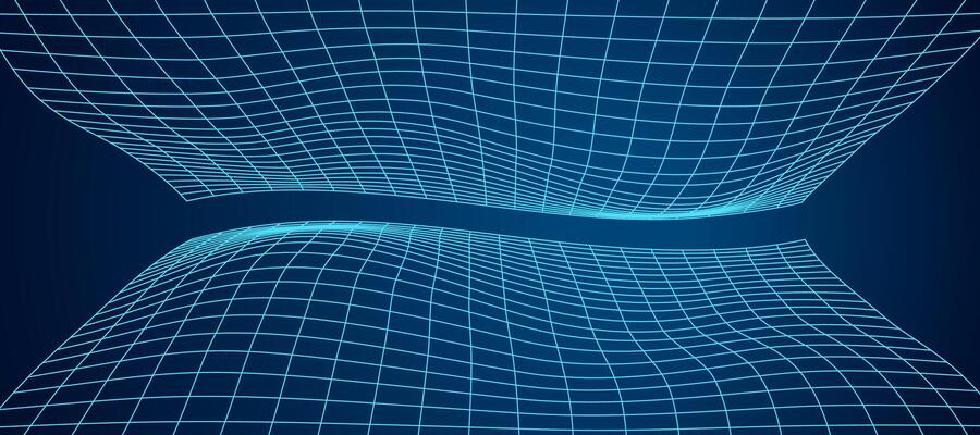 Abstract 3D grid shape with blue wireframe lines. Futuristic mesh and y2k design in geometric pattern. Digital art with tech elements and cyber style. Psychedelic structure.